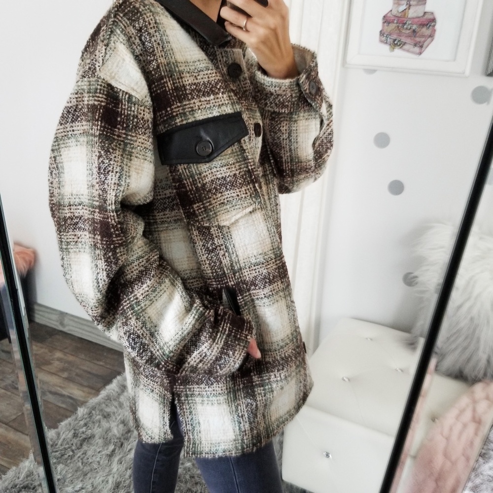 Last1️⃣ Heavyweight Oversized Plaid Button Down Coat Fall Winter Coat - Picture 10 of 11